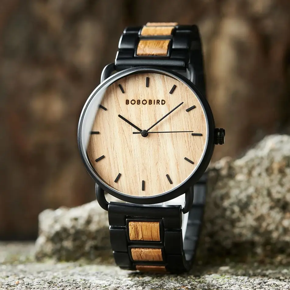 BOBO BIRD Men's Watches Unique Wooden Watch for Men Engraved Text Wristwatch With Box Great Gift Idea Drop Shipping