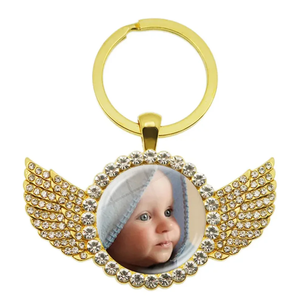 Personalized Custom Rhinestone Angel Keychain Mum Dad Baby Children Grandpa Parents Custom Designed Photo For Family Anniversary