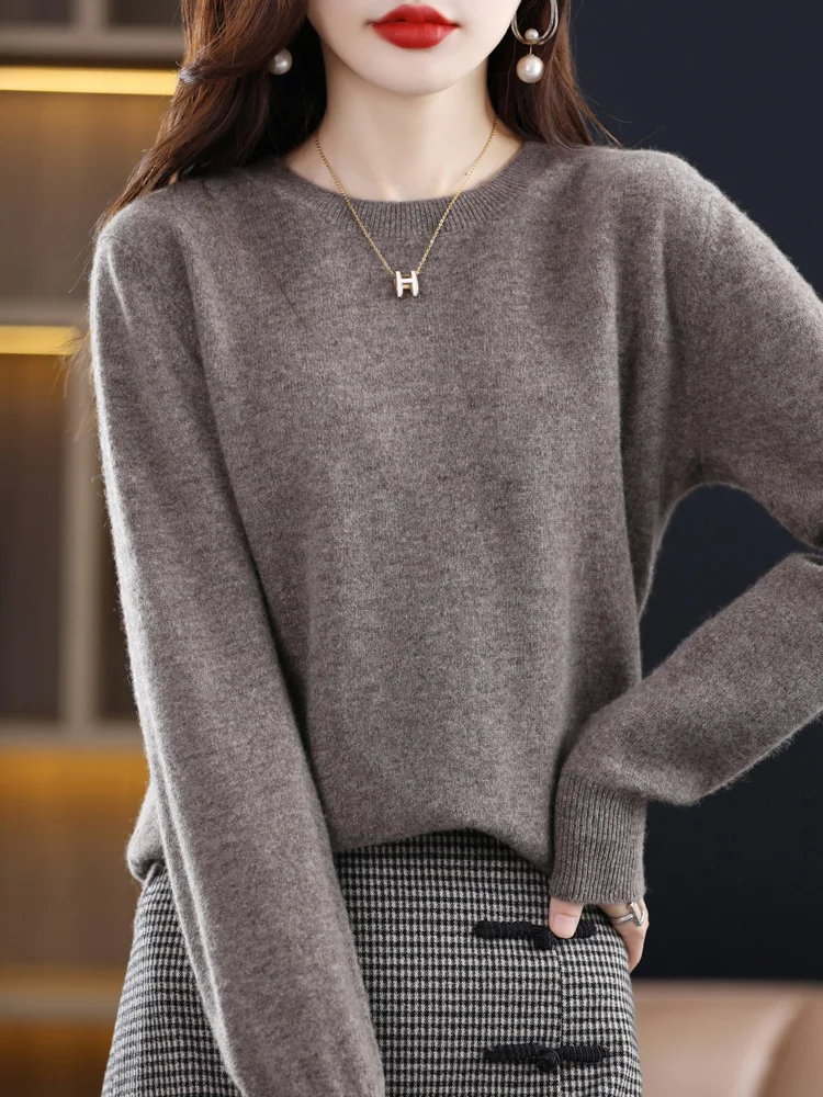 100% Merino Wool Sweater Women  Cashmere Pullover Knitwear Autumn Winter O-neck Solid Color Fashion Basic Female Clothes Tops