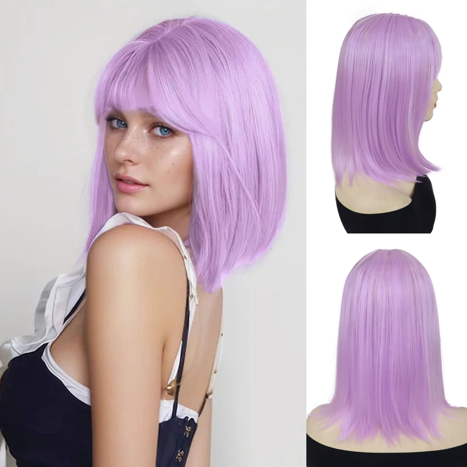 

14-дюймовые фиолетовые синтетические парики Боб с челкой для женщин, комплект париков, включает солнцезащитные очки, короткие парики для косплея Shakira, украшения, сувениры