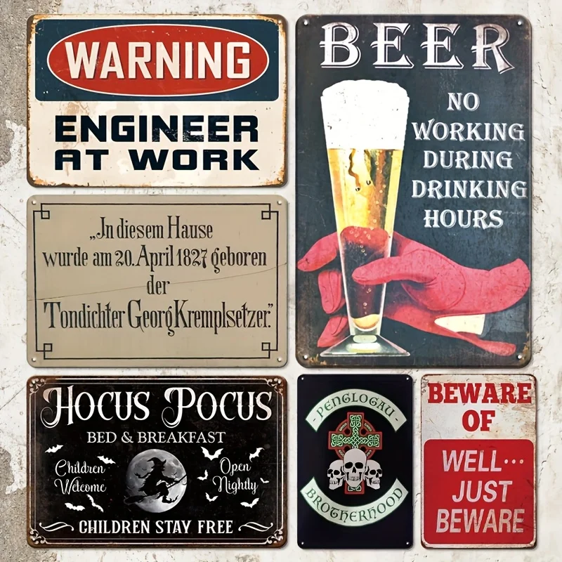 Decorative Sign & Plaque 6pcs Retro Beer Metal Wall Signs, Vintage Humorous Decor for Man Cave, Bar, Garage & Game Room, 30.48X2