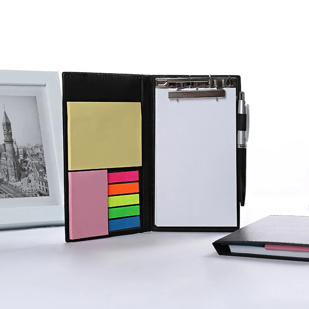 

100 Sheets PU Sticky Memo Pads Unlined Adhesive Note Tabs Page Stickers for Students Office Use Portable Pen Holder