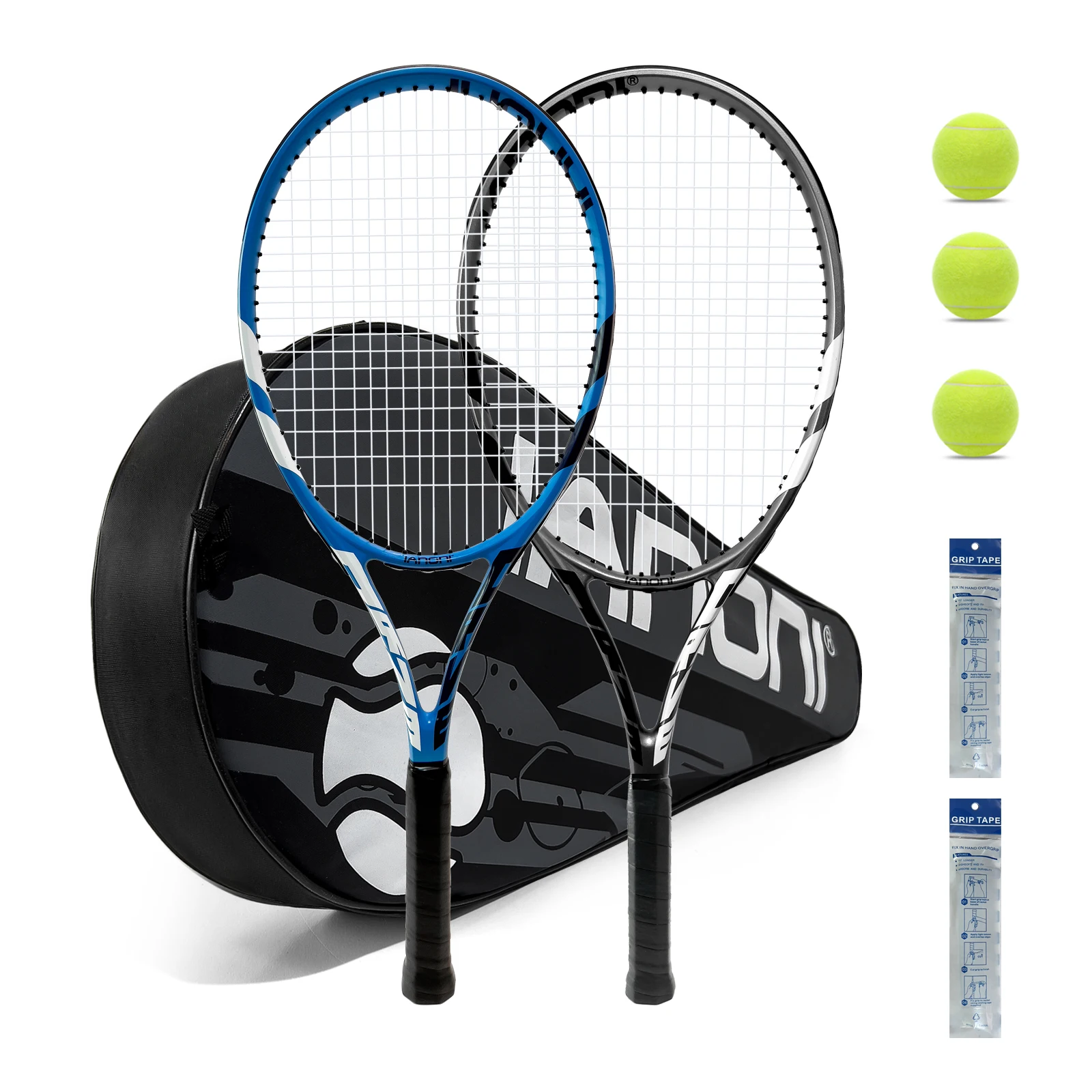 Tennis Rackets for Adults, Pre-Strung 27 Inch Tennis Racquets-2 Player Tennis Racket Set with 3 Balls,2 Grips, 2 Vibration Dampe