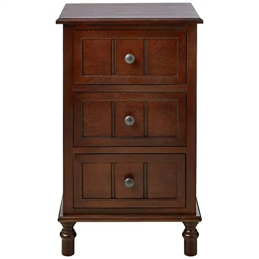 End Table with Three Drawers Elegant Walnut Finish Solid Wood and MDF Construction 11.8"D x 15.75"W x 26"H Transitional Style