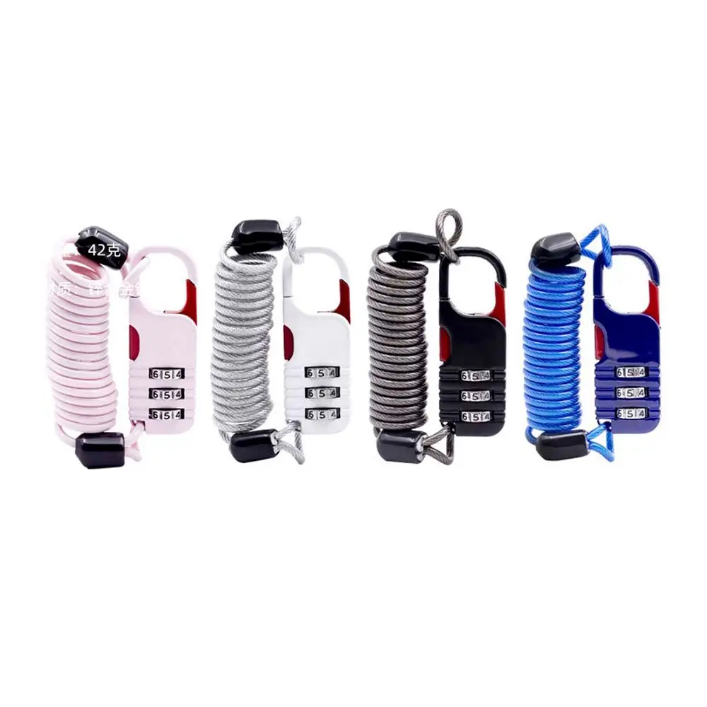 Three Digit Password Bicycle Rope Lock Zinc Aluminum Alloy Helmet Lock Anti Theft Motorcycle Wire Rope White Black