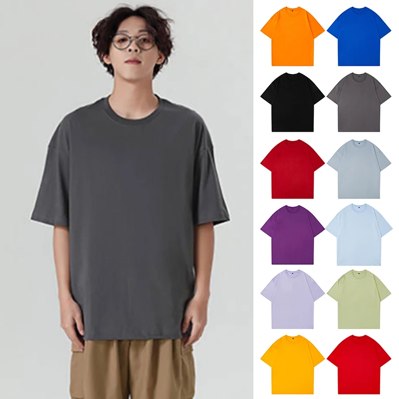 Summer Fashion Men\'s T Shirt Casual Solid Short Sleeve Classical Tee Mens 100% Cotton Oversized Hip-Hop Top Tees