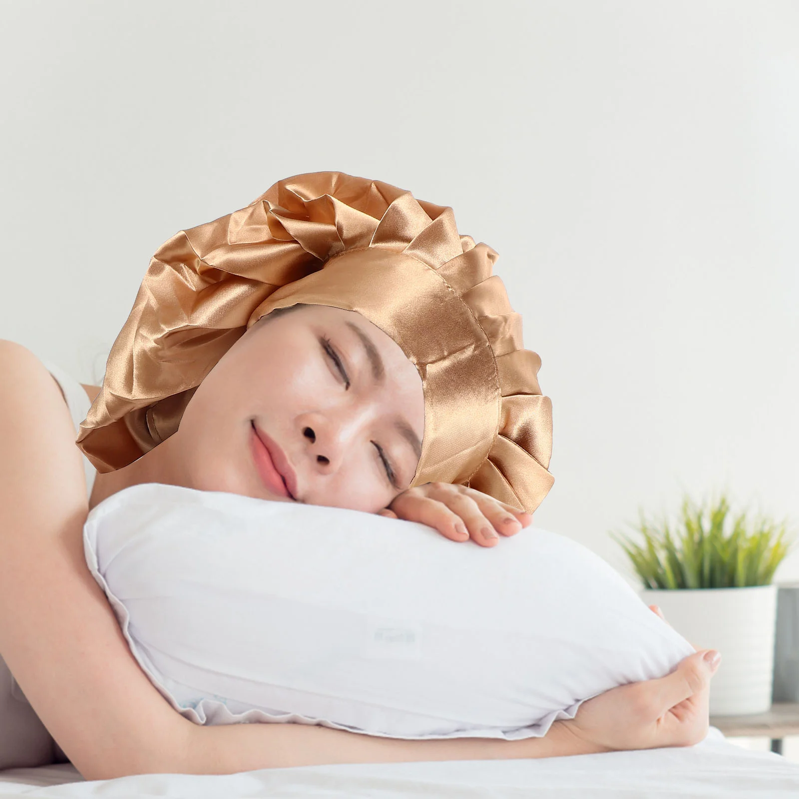 Capuz doméstico bonés jumbo sleep bonnet dormir cabeça capa 36x36x21cm cetim conveniente