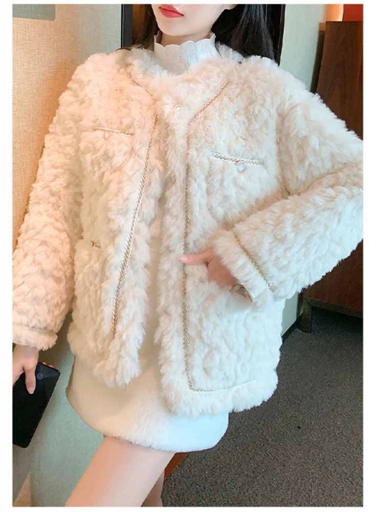 2023 New Winter Faux Fur Coat for Women Lamb Plush Fluffy Short Jacket Autumn Elegant Thick Warm Parka for Women