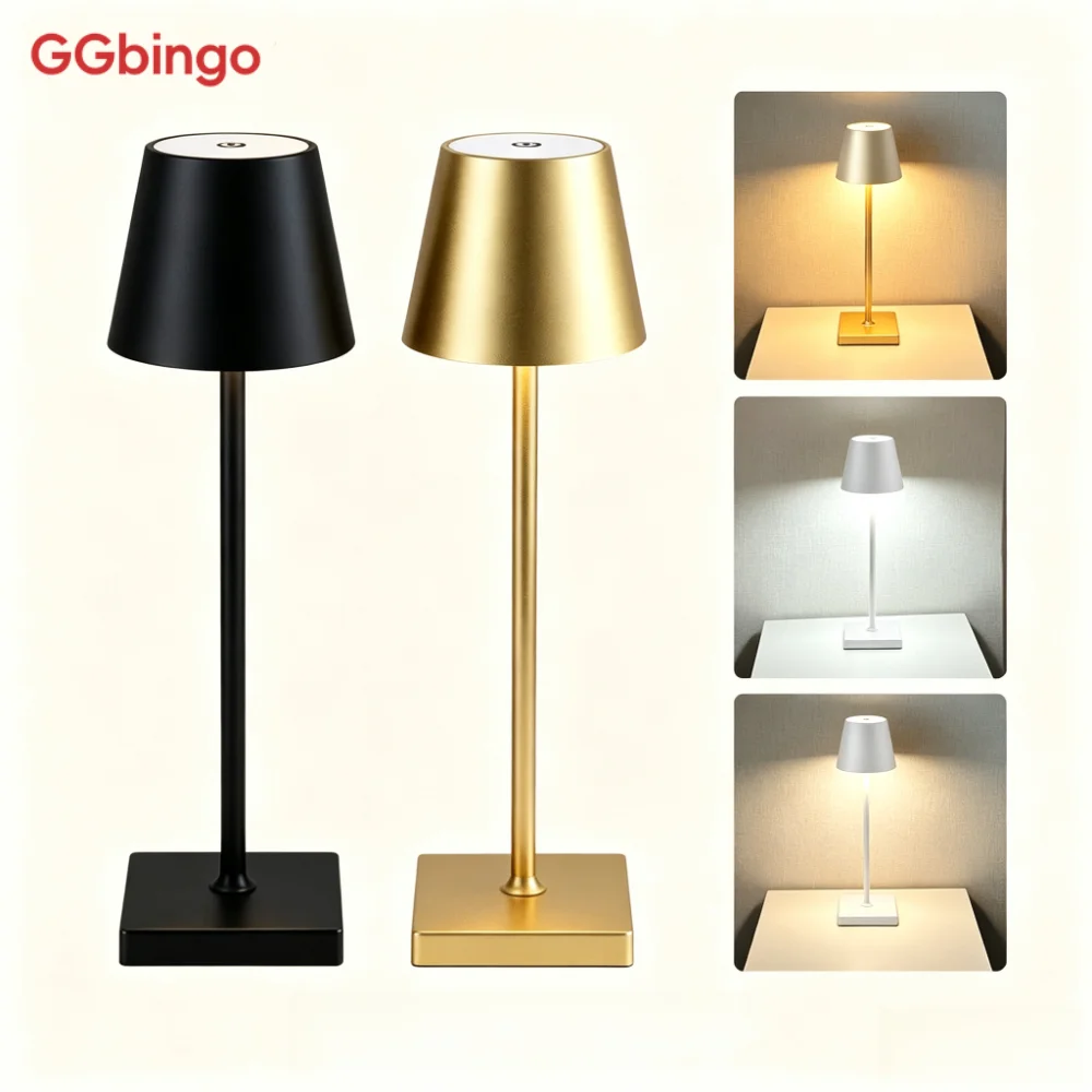 ggbingo-充電式ledテーブルランプ、タッチスイッチ、3段階調光機能、デスクライト、オフィスやリビングの装飾用、間接照明。