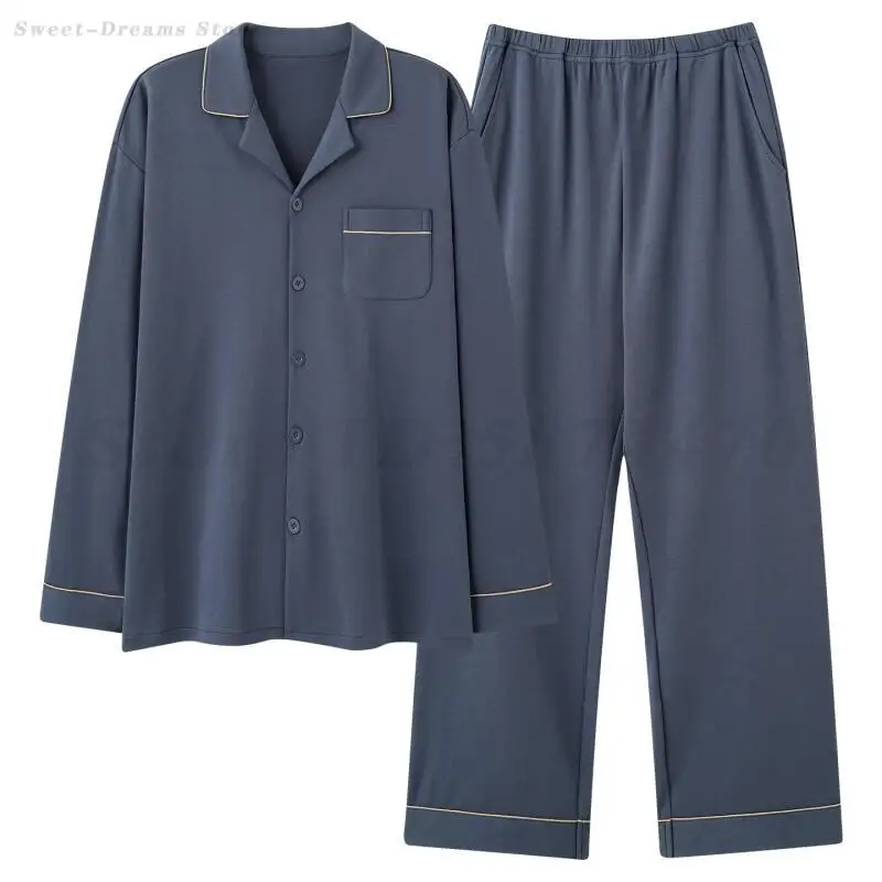 Cotton Pajamas Set Men's Long Sleeved Top&Trouser Sleepwear Spring Autumn New Home Wear Big Size 4XL Nightwear Male Pyjamas Suit