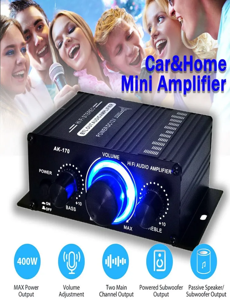 AK-170 Amplifier Bluetooth 5.0 HiFi Stereo Digital Audio Amplifier Receiver 200W 200W Dual Channel Power Amp Speakers RCA Input