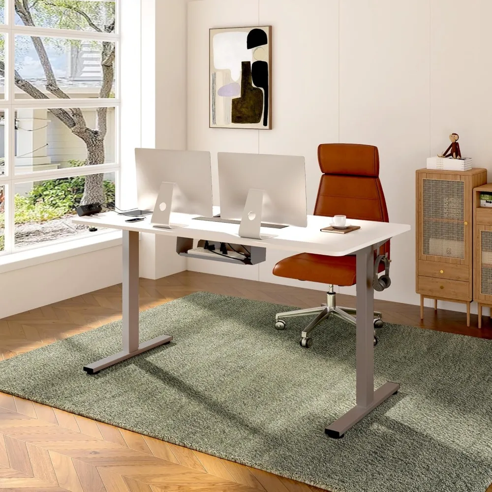 Electric Height Adjustable Standing Desk, 48 x 24, Clamp Power Strip, Cable Management for Ergonomic Workspace