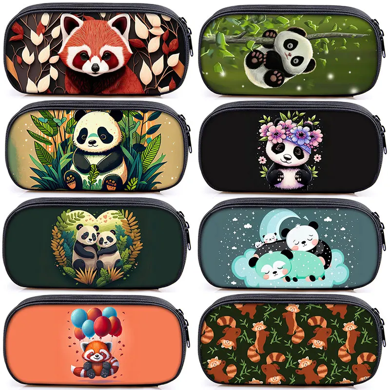 Cute panda Print Pencil Bag para mulheres, estojos cosméticos dos desenhos animados, Red Panda Cartoon, Casual Pencil Box, material escolar para meninos e meninas adolescentes