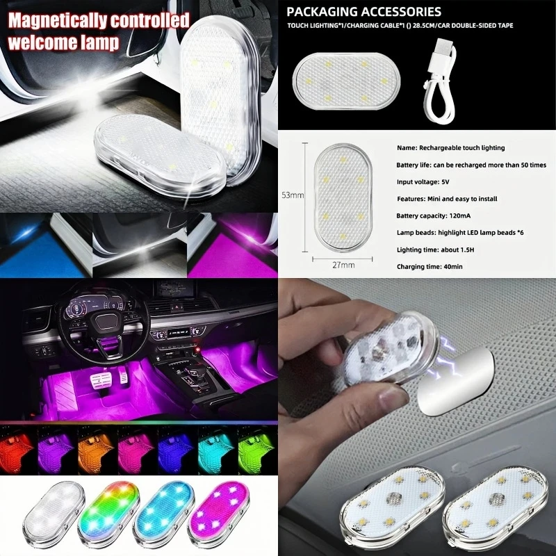 

Magnetic Mini Touch Light LED Car Touch Night Light Car Interior Lighting Decorations USB Rechargeable Ambinet Light