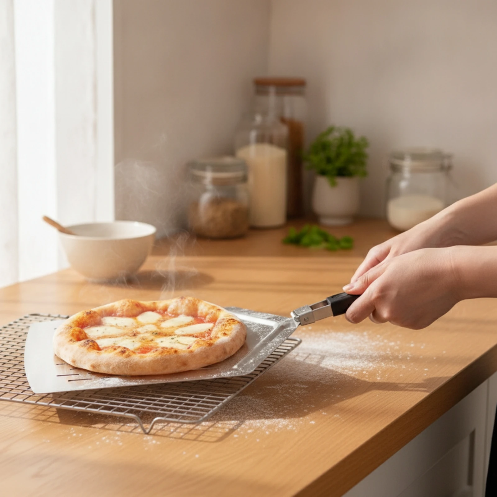 Pizza Peel with Folding Handle Lightweight Perforated Pizza Peel Compact Non-Stick for Home Bakers, Ovens