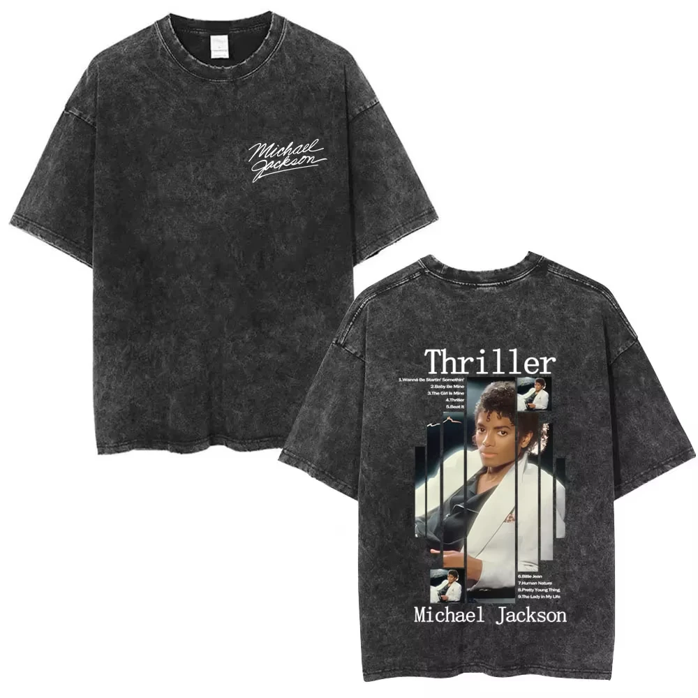 The King of Pop Michael Jackson Vintage Washed T-shirts Men Women Casual Retro Cotton T Shirt Male Gothic Rock Oversized T-shirt