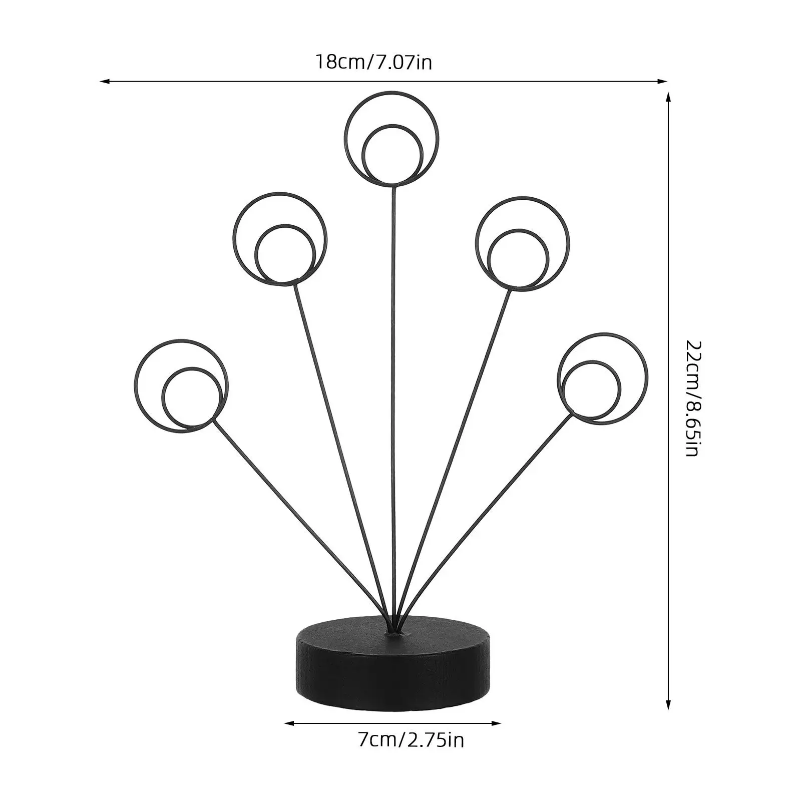 Business Card Display Board Black Desktop Round-Shaped Tree Holder Five Circle Shape Clips Metal Stand Memo Photo Note Clip