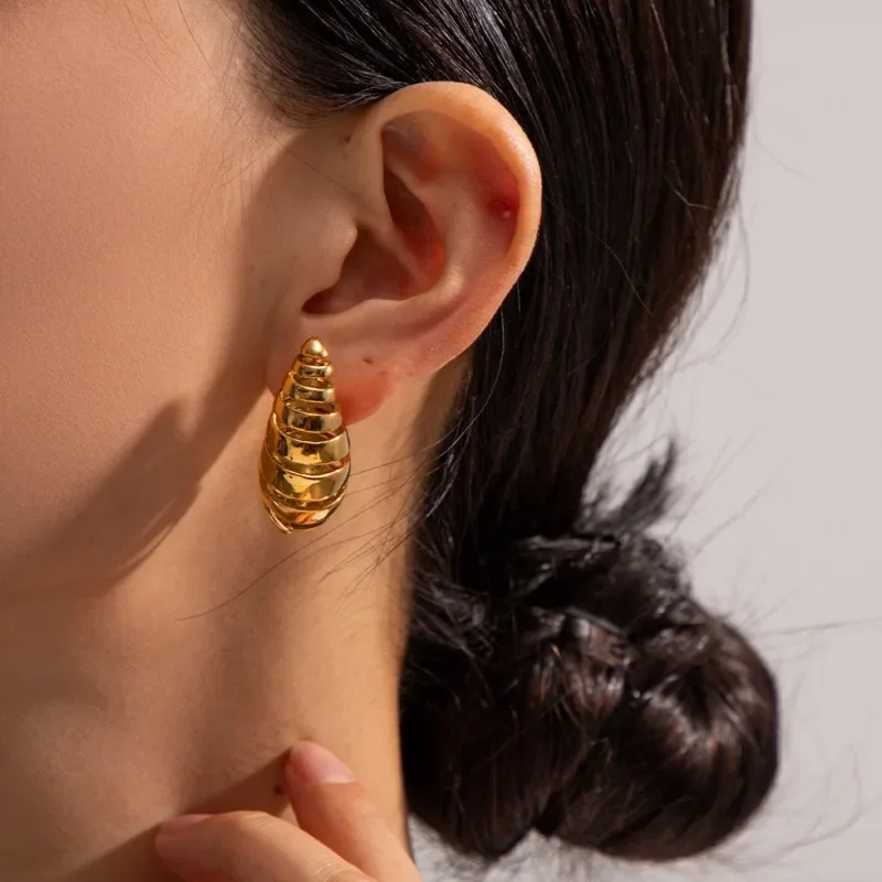Exaggerated Smooth Stainless Steel Hollow Waterdrop Stud Earrings for Women Fashion Glossy Thick Waterdrop Earring Jewelry Gifts