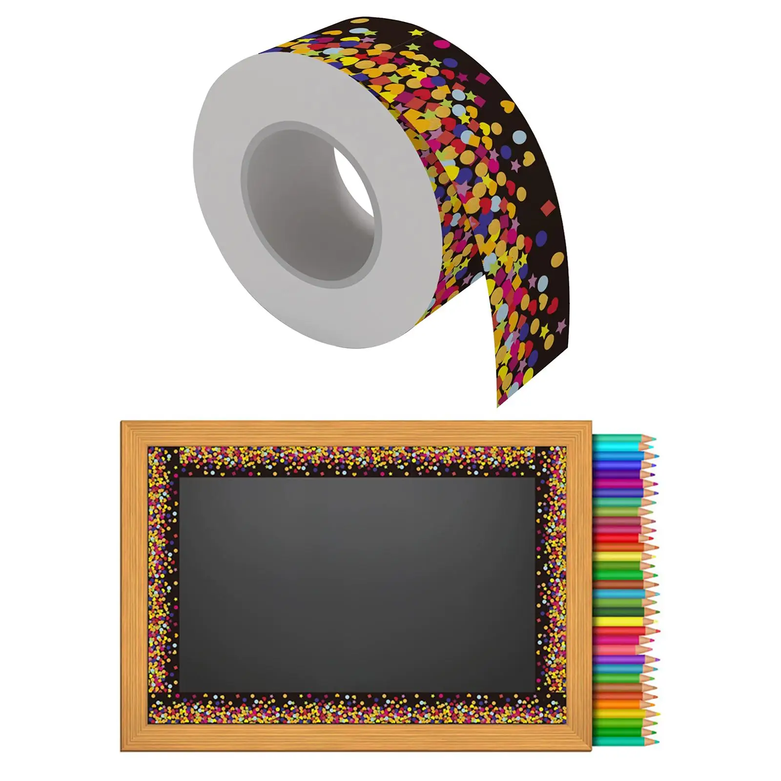 Bulletin Board Borders, Decorate Bulletin Boards, Dot Bright Color Border Cut, 20M Rolled Cut Border for Wall, White Board