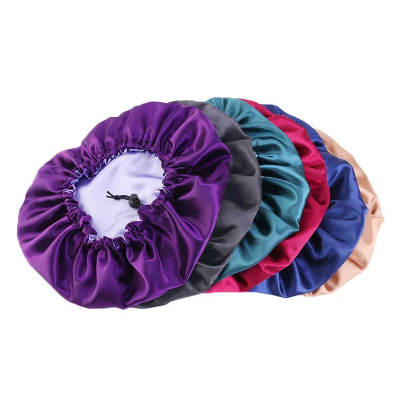 Reversible Satin Bonnet Hair Caps Double Layer Adjust Sleep Night Cap Accessories Head Cover Hat For Curly Springy Hair Styling