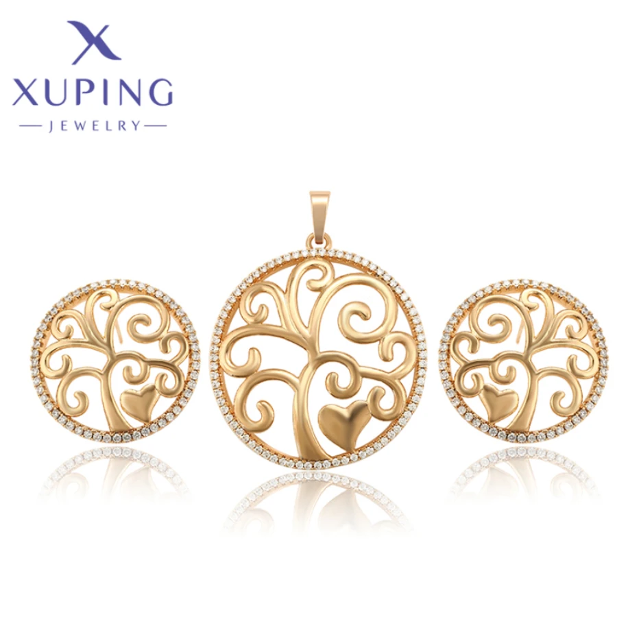 Xuping  Jewelry New Hot Exquisite Style Circle Shape Gold Color Necklace Pendant Earrings Sets for Women Party Gifts A00626340