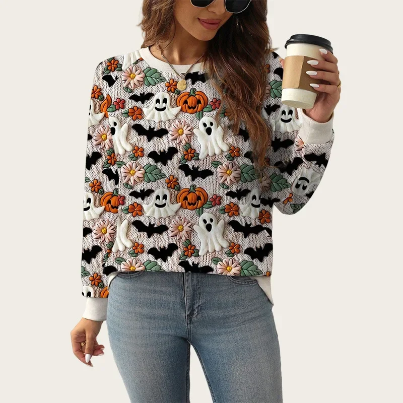 

Pull Femme топ с длинными рукавами призрак тыква Хэллоуин тема принт осень и зима универсальные вязаные свитера женский пуловер