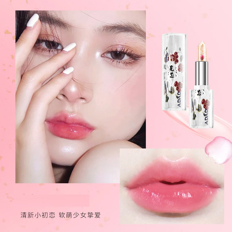 

ADAD Crystal Color Change Flower Petal Lipstick Moisturizing Non stick Cup Thermal discoloration Silky lipstick Skin care