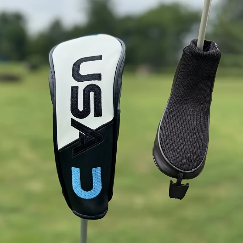 غطاء رأس نادي الجولف - مادة متينة مقاومة للغبار، أبيض مع زخرفة زرقاء وتصميم USAX جريئة، مقاومة للخدش والصدمات #4