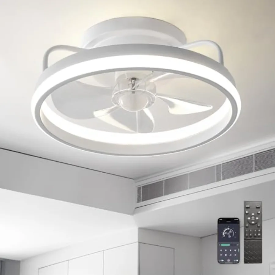 

Small Ceiling Fanwith Light with Remote Low Profile Flush Mount Fandalier 13 InchLED Fan Light Modern Ceiling Fansfor Bedroom L
