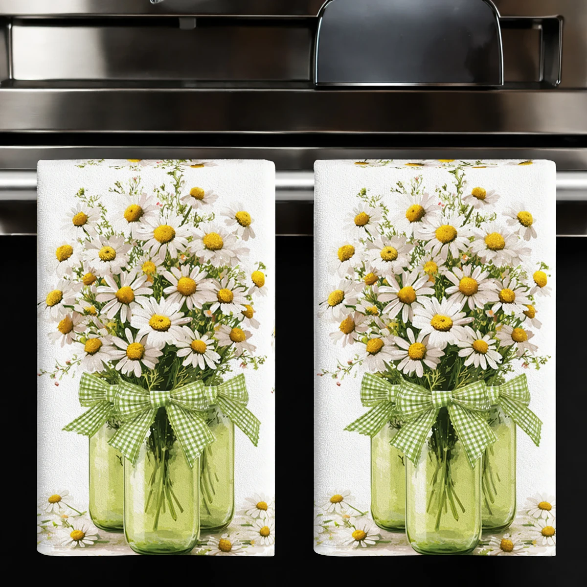 Daisy Pattern Polyester Dish Towel, Kitchen Towel, Dish Cloth - Decorative & Functional Linen For Daily Kitchen Use