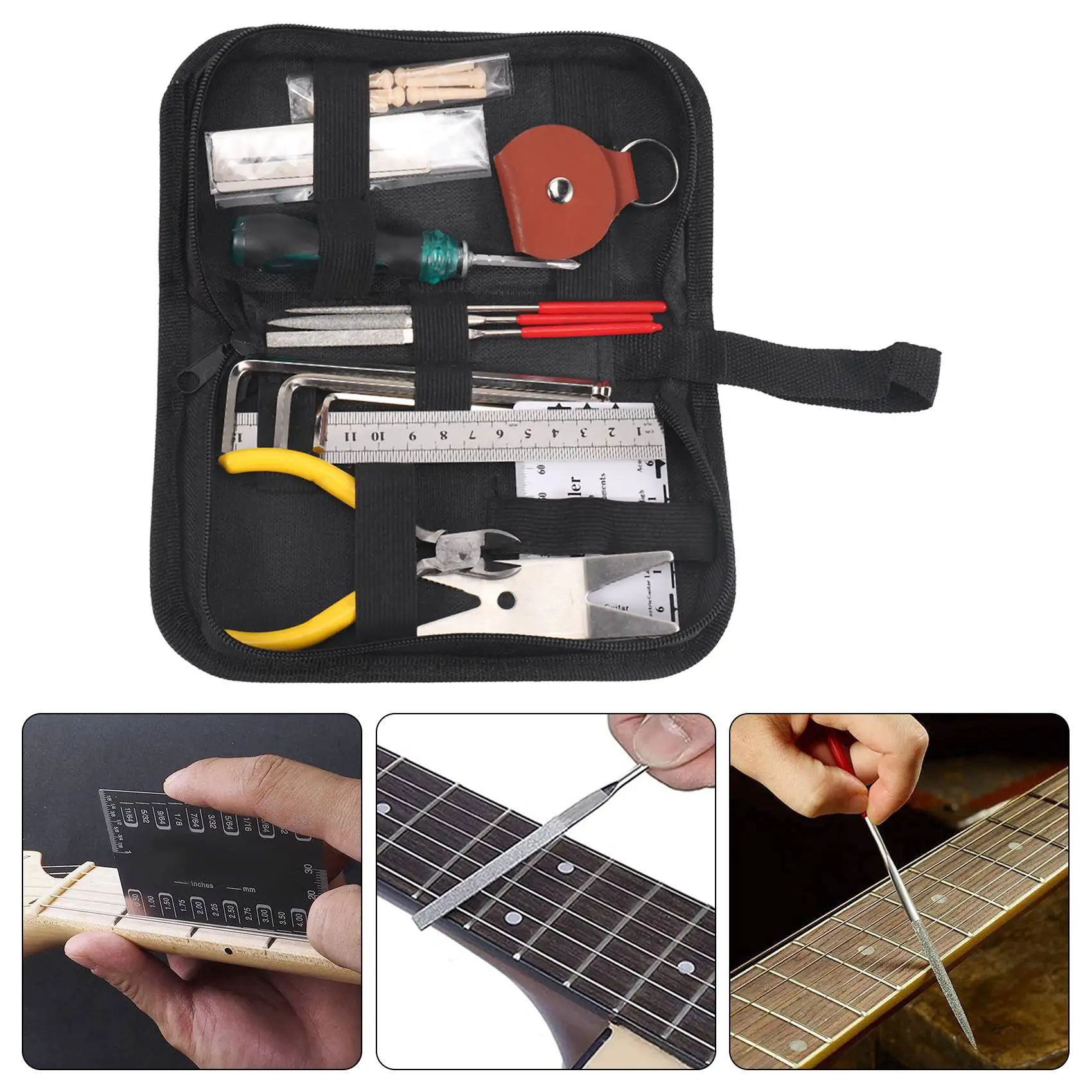 Nouveau 26 pièces Kit d'outils d'entretien de réparation de guitare, Kit d'outils de nettoyage d'entretien de guitare pour guitare ukulélé basse mandoline Banjo