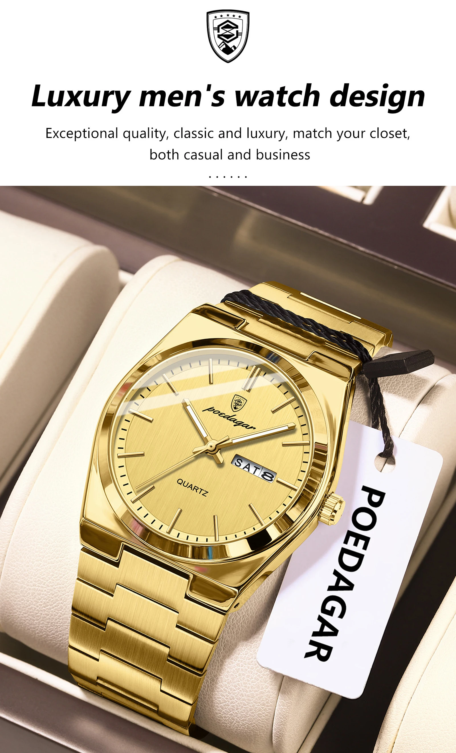 POEDAGAR Mode Klassische Mann Uhr Wasserdicht Leucht Datum Woche Luxus Männer Uhr Edelstahl Quarz Business herren Uhren – Detail 12