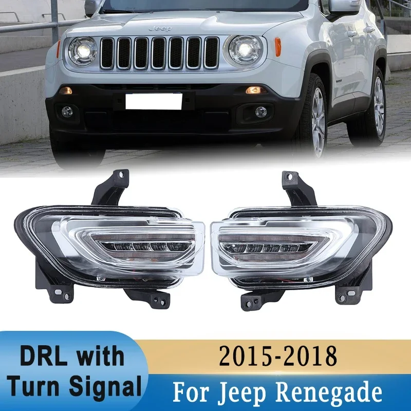 

For Jeep Renegade 2015-2018 Front Bumper LED DRL Daytime Running Light Assembly with Turn Signal Driving Fog Lamp