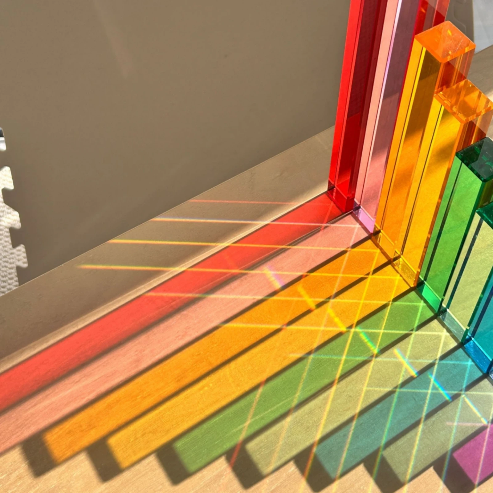 Acrylic Sensory Building Blocks Glossy Acrylic Block Toy Staircase Block Stackable Rainbow Blocks Open-Ended for Children