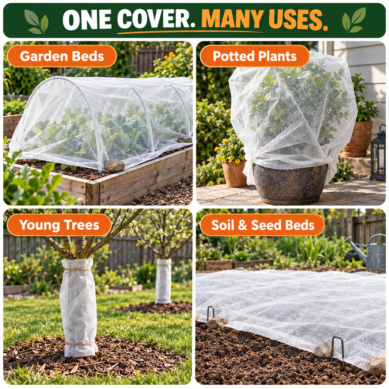 Breathable Plant Frost Protection Cover Light-Permitting PP Nonwoven Garden Fabric for Raised Beds Flowers and Vegetables Shield