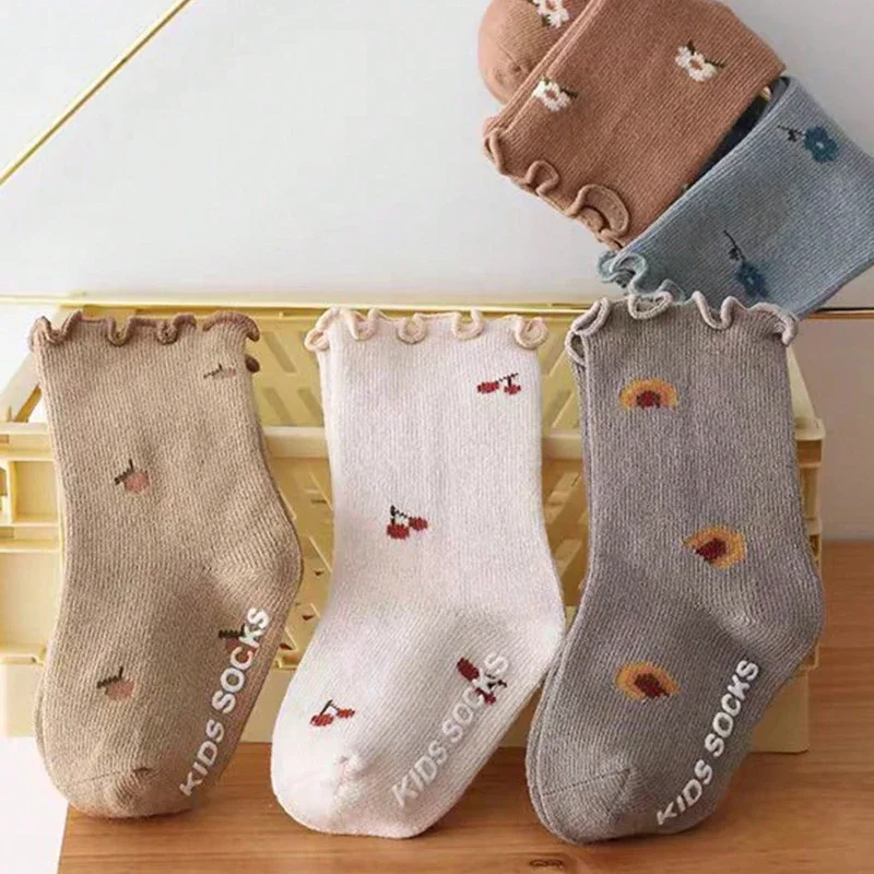 5pairs Baby Socks Spring Autumn Dotted Anti-Slip Socks With Mushroom Ears