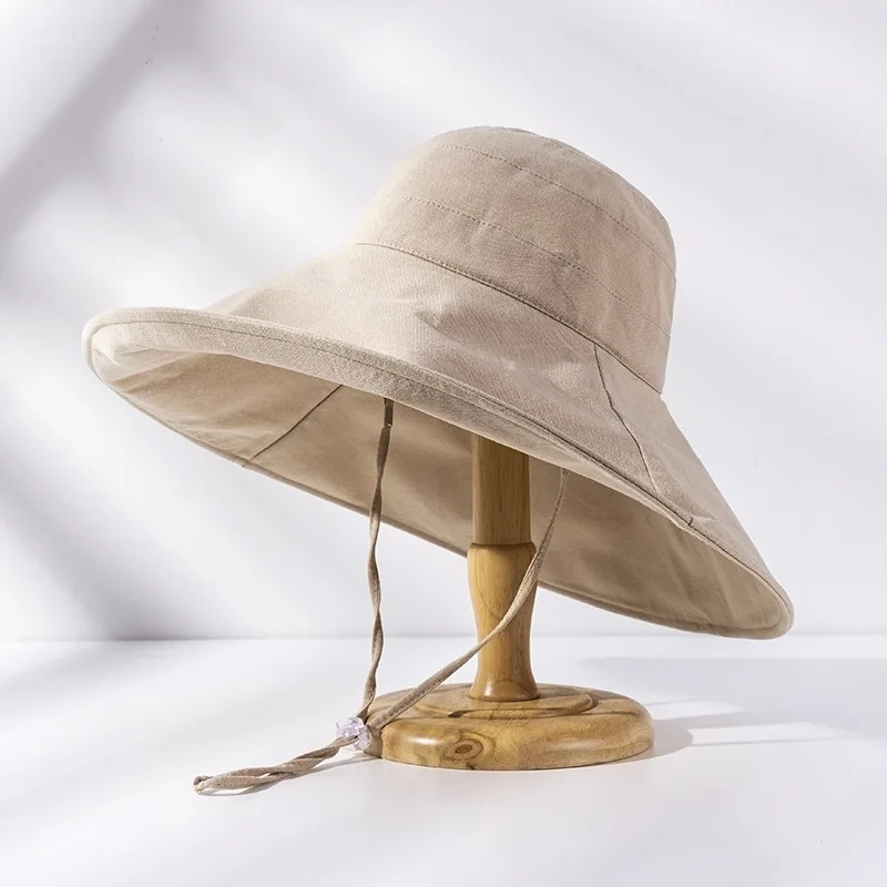 Summer Hats For Women Large Brim Sun Protection Bucket hat Adjustable Girth Cotton Linen Hats Beach Vacation Accessories