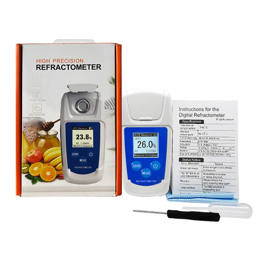 Digital Saccharimeter Refractometer 0-55% For Brix Sugar Content Tester With Auto Temperature Compensation For Honey Syrup Juice