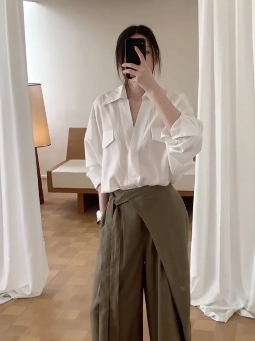 

Loose Korean Sle Women's Long Sve irt V-Ne Padded ket Spring Commute White Breathable Comfortable Faionable