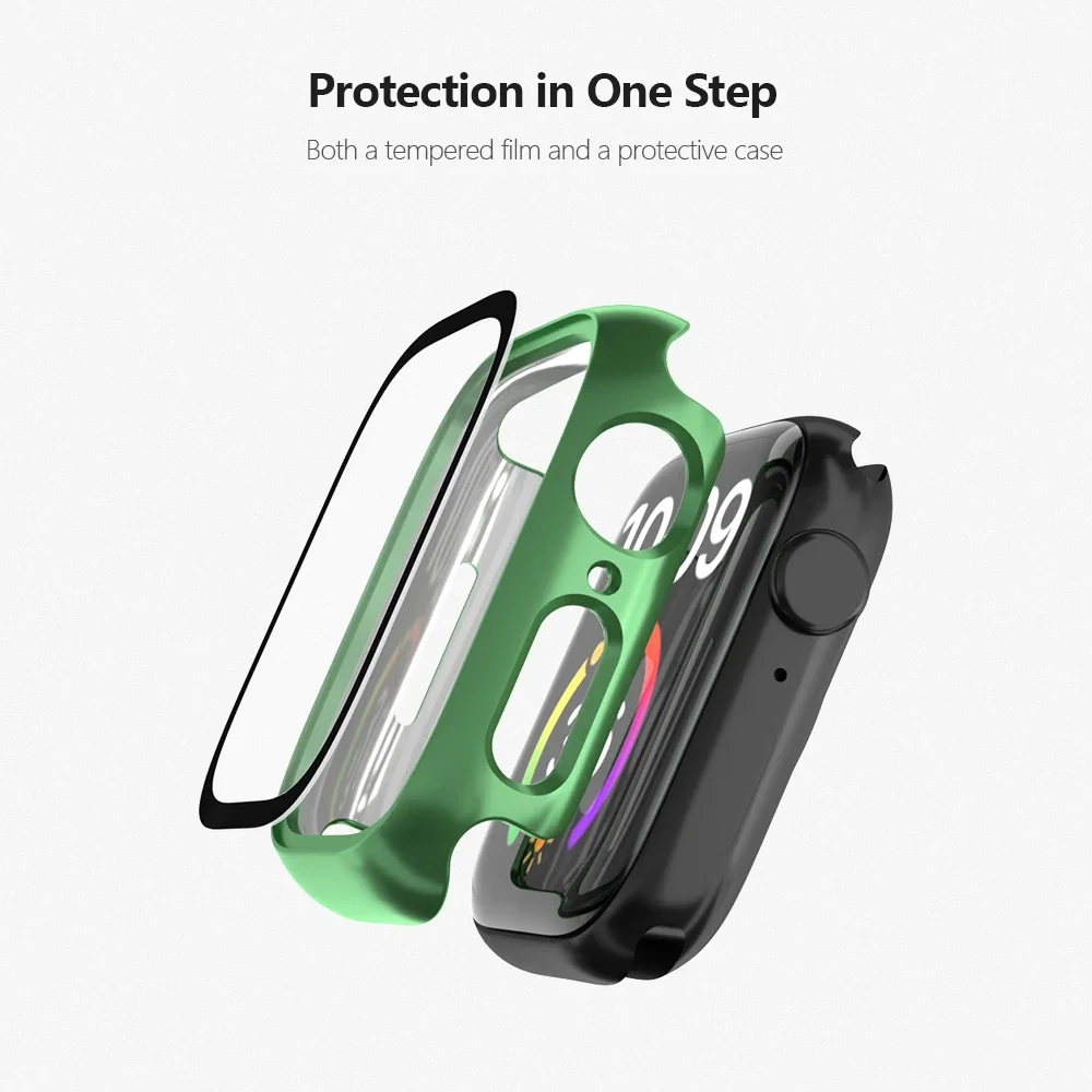 Стекло + чехол для Apple Watch, чехол 45 мм, 40 мм, 41 мм, 44 мм, защитная пленка для экрана, защитный бампер для iWatch series 9 8 7 6 SE 5 4