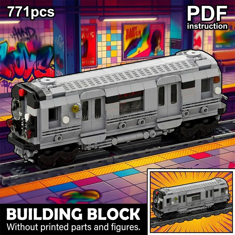 Modelo de Bloques de Tren de Metro Urbano MOC con Puertas Corredizas, Vagón de Metro Moderno