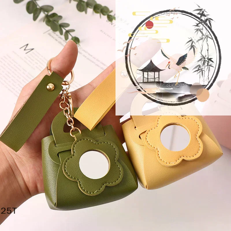 Creative Pu Leather Women Clutch Bag Shaped Keychain With Mirror Mini Earphone Key Bag Pendant Cute Coin Purse Pendant Gifts