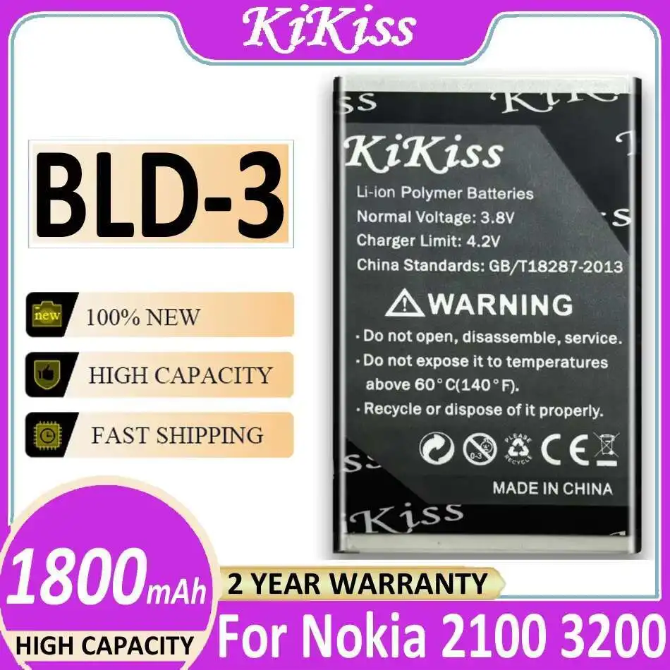 

Аккумулятор мобильного телефона Bld-3 1800 мАч для Nokia 2100 3200 3300 I6260 6220 6610 6610I 7210 7250 7250I Bld 3 BLD3