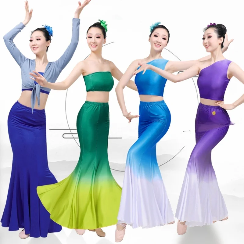 

Женская тренировочная юбка для танцев, костюм для выступлений в этническом стиле, юбка-хвост ласточки для взрослых, юбка для художественных экзаменов и тренировок, юбка для сценических выступлений