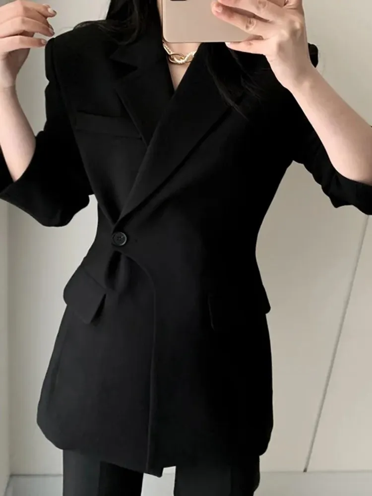 BPN Asymmetrical Fashion Casual Blazers For Women Notched Collar Long Sleeve Korean Slim Designer Jackets Female Style Clothing