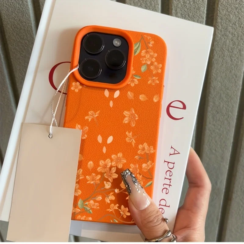 

Orange Flower Phone Case For Phone 13 16 15 14 12 11 Pro Max X XR XS 16E 7 8 15 13 Plus SE 12 Pro 11 Pro Silicone TPU Soft Cover