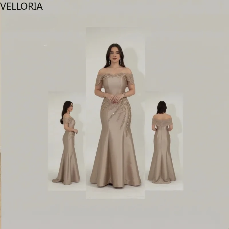 الشمبانيا اللون قبالة الكتف حورية البحر ثوب مسائي للنساء فستان الحفلات المملكة العربية السعودية 2025 الكرة ثوب Vestdos De Fiesta مخصص