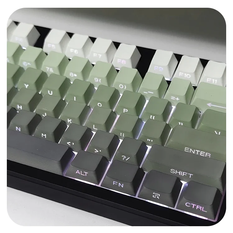 

Key cat pbt monochrome gradual change engraved keycap dark green light transmission original highly customized five-sided therma