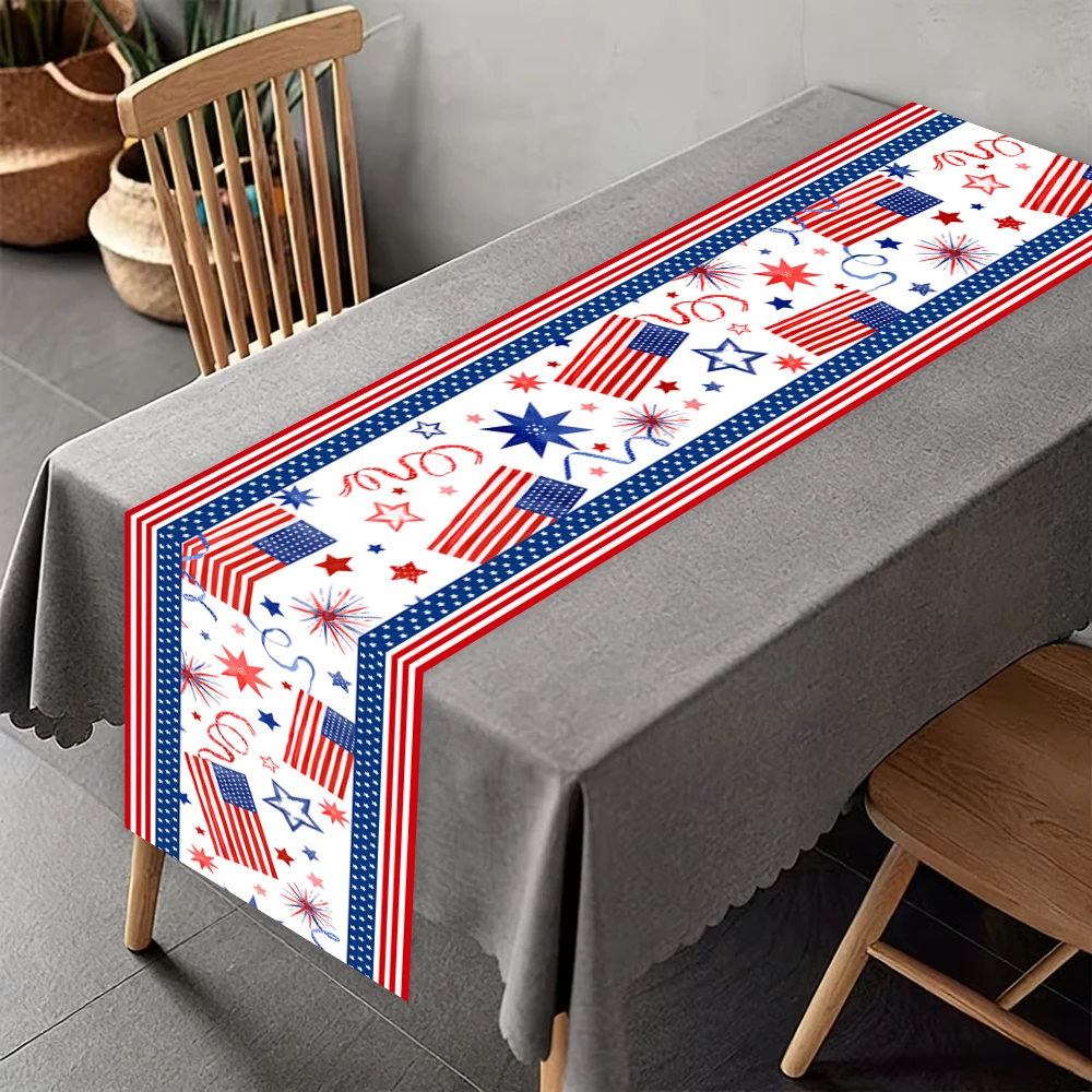 4. Juli Patriotischer Tischläufer, Amerikanische Flagge mit Sternen und Feuerwerk Tischdekoration für Unabhängigkeitstag-Party Küche Esszimmer