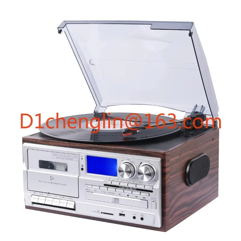 Giradischi Display Digital Mechanism Vintage Retro Wooden Gramophone Phonograph Turntable Vinyl Record Player Speaker